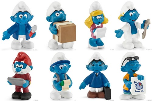 COLLECTION COMPLETE SET 8 SCHTROUMPFS SMURF 2015 LES METIERS SCHLEICH NEUFS