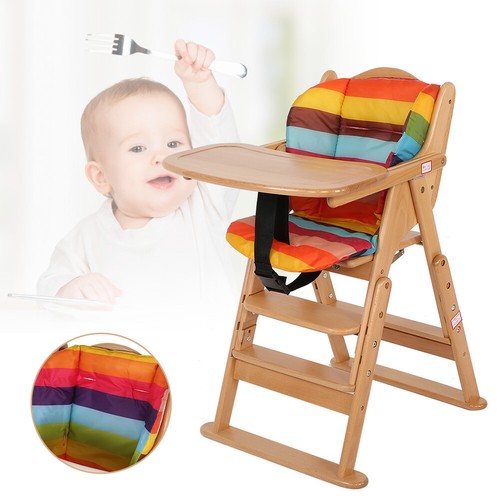 Baby High Chair Wooden Stool Infant Feeding Children Toddler Restaurant Natural