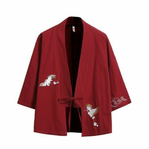 Herren Japanische Kimono Jacke Leinen Baumwolle Strickjacke Locker Mantel Retro