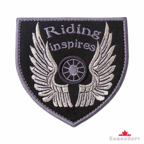Embroidered Patch for Bikers Celtic Dragons Bike on Fire Wheel Wings Iron On 