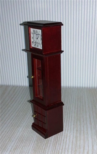 T3798 MINIATURE DOLLHOUSE 1:12 SCALE MAHOGANY GRANDFATHER CLOCK