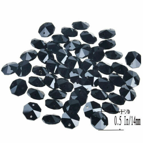 100PCS Black Crystal Octagon Beads Chandelier Lamp Parts Wedding Pendants 14MM 