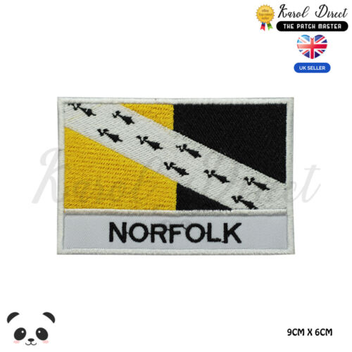 NORFOLK England County Flag With Name Embroidered Iron On Sew On Patch Badge 