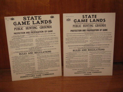 2 PA GAME COMMISSION STATE GAME LANDS HUNTING SIGNS 
