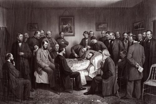 DEATH OF PRESIDENT ABRAHAM LINCOLN PAINTING 8x12 SILVER HALIDE PHOTO PRINT