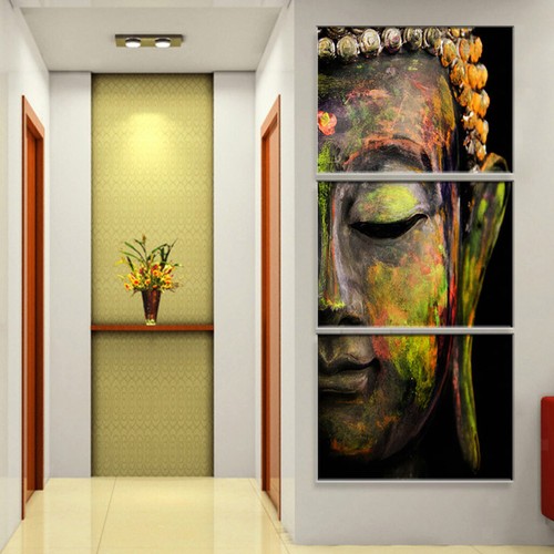 3 Panels großes Buddha Kopf Ölgemälde auf Segeltuch für moderne