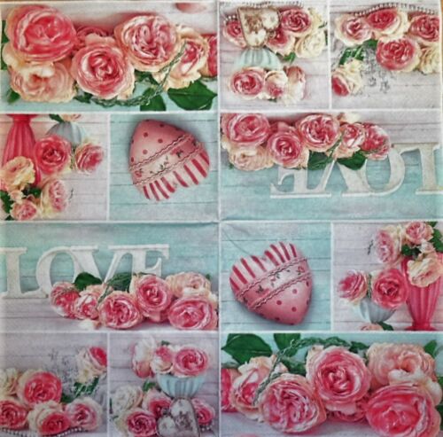 4 X Single Serviettes en papier romantique rose Collage Pour Découpage Artisanat Tableau 68 