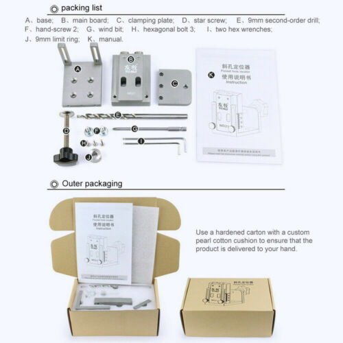 14pcs//Set Pocket Hole Jig Kit Woodworking Guide Oblique Drill Angle Hole Locator