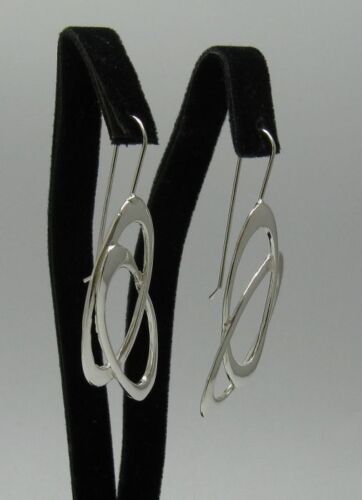 Long genuine sterling silver earrings Ellipses on hook hallmarked solid 925 