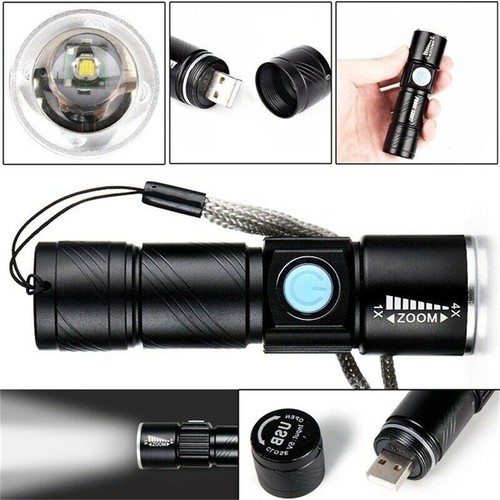 Rechargeable USB Bright Small Cree LED Torch Flashlight Beam Focusing Zoom UK