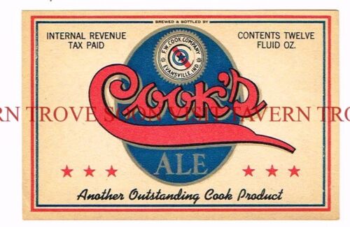 1940s IRTP Cook/'s Ale Evansville 12oz Beer Label Tavern Trove