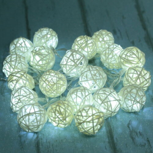 Room 20 Warm White Rattan Ball LED String Light Fairy Lamp Wedding Party Decor 