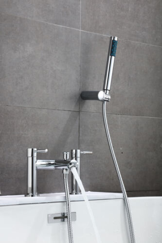Solid Brass Chrome Hot Cold Bath Filler Mixer Tap with Handheld Shower Head Set