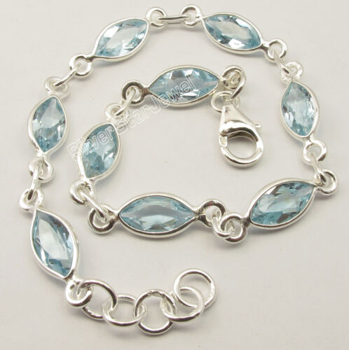 925 Sterling Silver Fancy CUT BLUE TOPAZ STUNNING Bracelet 7.9" 6.1 Grams NEW 