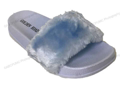 Womens Flip Flops Soft Faux Fur Fuzzy Slip on Sandals Slide Slippers Flat Colors
