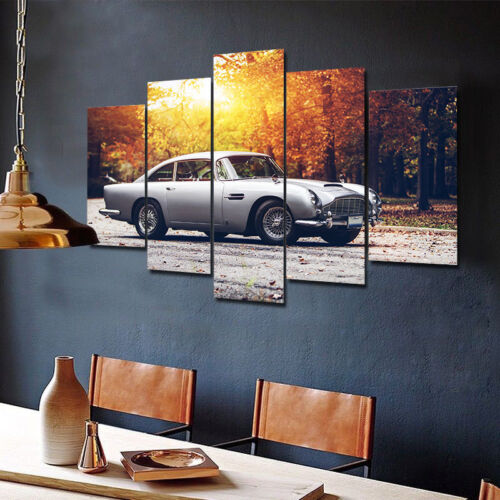 Framed Aston Martin DB-5 Classic Car 5 Piece Canvas Home Decor Wall Art 