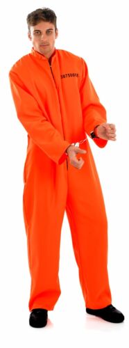 Mens Orange Prisoner Convict Death Row Fancy Dress Costume Halloween New M L XL 