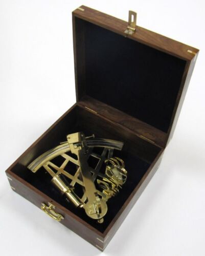 10" SEXTANT BRASS IN WOODEN BOX ~ NAUTICAL ~ MARITIME DECOR ~ PIRATE ~  SEXTANT 