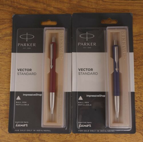 Parker Vector Standard Chrome Trim Ball Pen Red And Blue Body Free Shipping