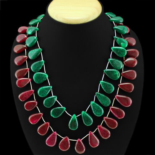 Fantastique Top Class 783.00 cts Earth mined ligne 2 Ruby & Émeraude Perles Collier 