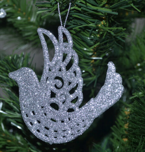 2x Christmas Tree Ornament Hanger Decoration Advent Silver Bird 