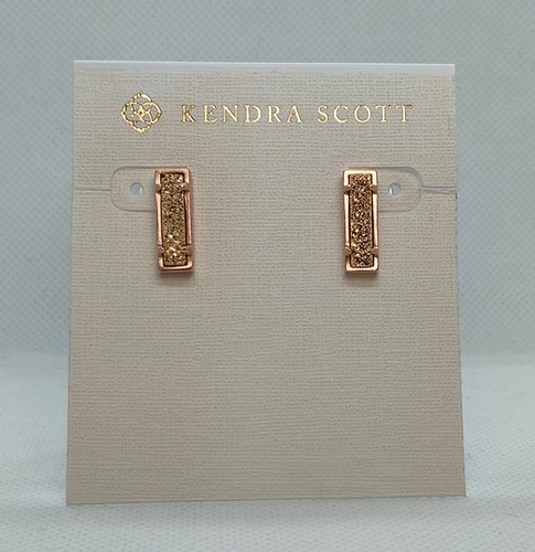 Matte Rose Gold New Kendra Scott Lady Stud Earrings In Golden Sand Drusy