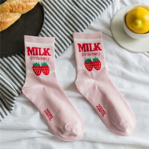 Cute Fruit Milk Korean Socks Womens Girls Japanese Harajuku Funny Kawaii Socks