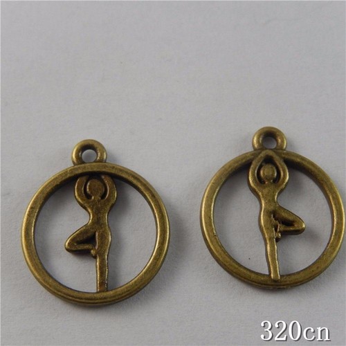 60pcs Vintage Bronze Alloy Round Yoga Sport Pendentif Charme Jewelry Craft 50752