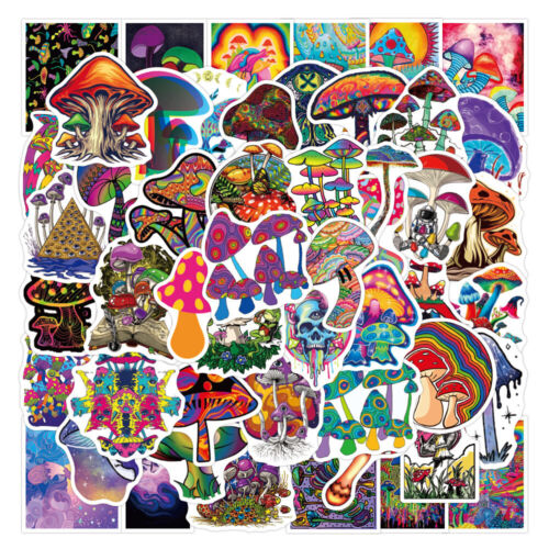 50Pcs NEW Magic Multicolor Plant Mushroom Stickers For Laptop Skateboard Decals 
