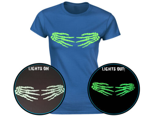 12 Colours Skeleton Hands Side Glow In The Dark Womens Halloween T-Shirt 