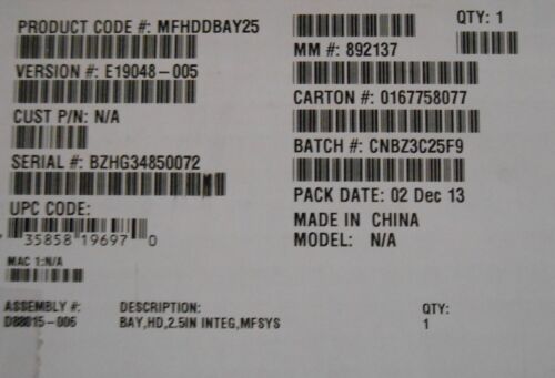 Intel MFHDDBAY25 2.5" Drive Bay Module Kit New Bulk Packaging 