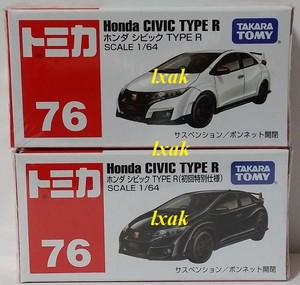 TOMICA-076-6-HONDA-CIVIC-TYPE-R-1-64-WHITE-REGULAR-BLACK-LIMITED-FIRST-COLOUR