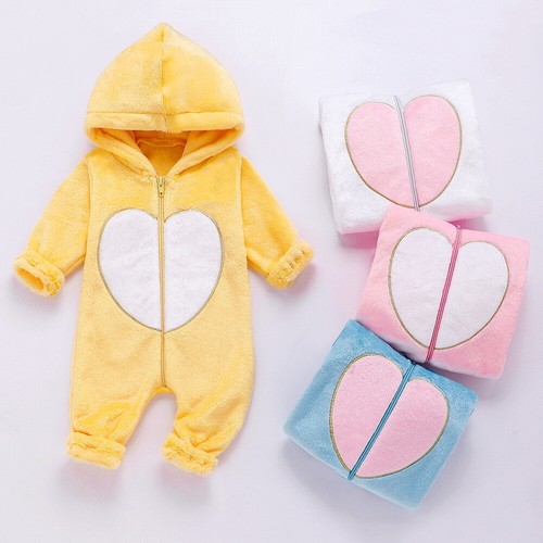 Infant Baby Girl Boy Outfits Heart Pattern Hooded Rumper Jumpsuit Winter Clothes