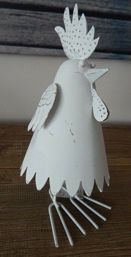 Style Rustique Métal Blanc Fou vacille poule Coquelet ornement décoratif