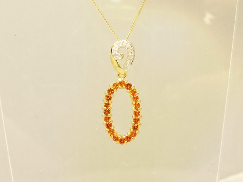 MEXICAN FIRE OPAL /& DIAMONDS 9CT GOLD 18/" PENDANT JEWELLERS OLD STOCK SALE