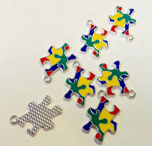 Autism Charms Puzzle Shapes Enamel Charms 21mm x18mm 10 pcsk DIY