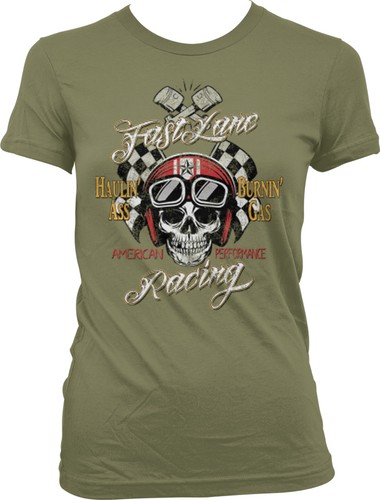 Fast Lane Racing Haulin Ass Burnin Gas Skull Hotrod Auto Car Juniors T-shirt