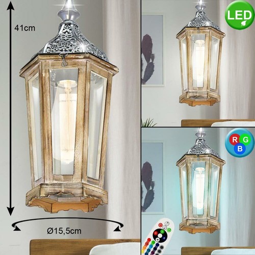 RGB LED Decken Pendel Lampe Filament Fernbedienung Holz Hänge Laterne dimmbar