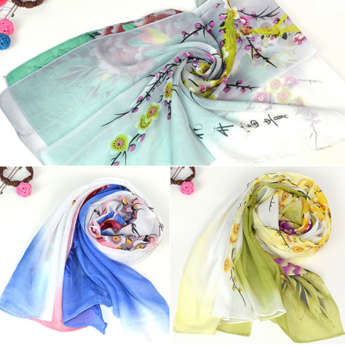 EG /_ Damen Mode Blumen bedruckt lang Chiffon Schal Turban Arabische Wickel NOV