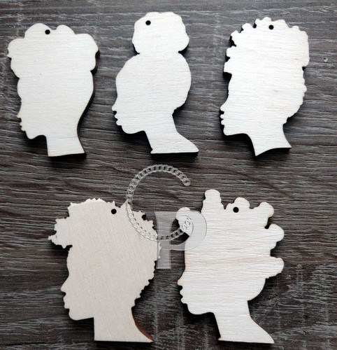 10x Natural wooden earrings making laser cut out African woman silhouettes Afro