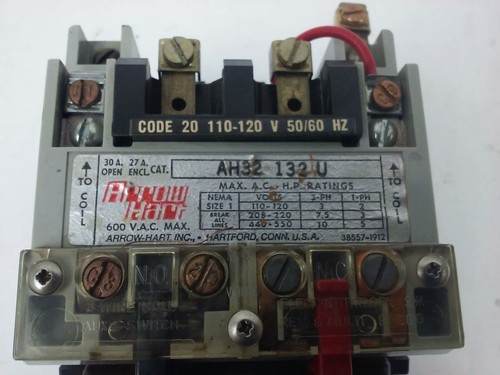 600V AH3 ARROW HART AH32-132U 30A AH32132U 10HP 3PH SIZE 1 USED Starter