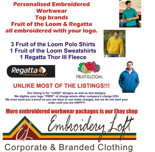 Fruit of the Loom Regatta PERSONALISED EMBROIDERED POLO SHIRT WORKWEAR PACK F//L1