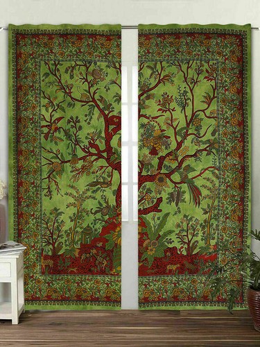 Rod Pocket Tree Of Life Window Door Curtain Balcony Arch Curtain Hippie Decor