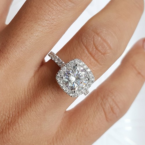 3CT Cushion Cut Diamond Solitaire Wedding Engagement Ring White Gold Finish