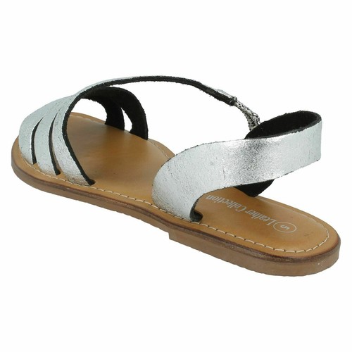 Leather Collection F0R936 Ladies Flat Silver Strappy Sandals R17B