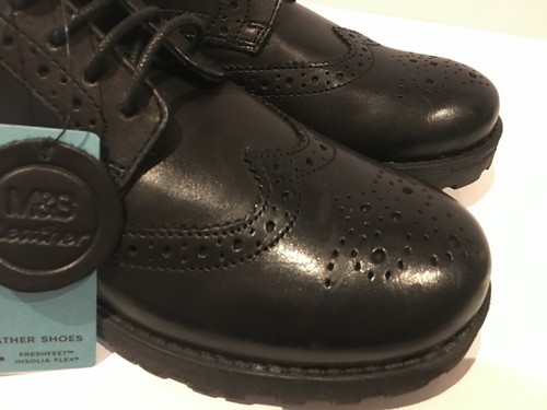 4 3 5 RRP £32-£34 M/&S Kids Boys Black Leather School Shoes Brogues UK2