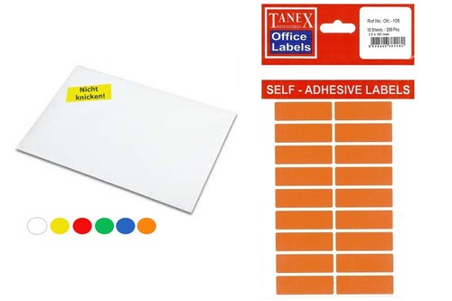 TANEX OFC-108 Home//Office Etiketten zur Handbeschriftung 13x40 mm weiß,farbig