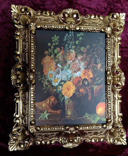 Picture With Baroque Frame Antique 45x38 Flowers Landscapes 347B
