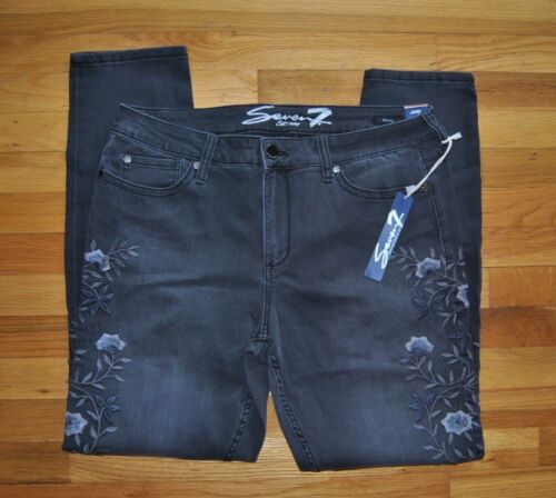 NWT Womens SEVEN 7 Faded Perses Black High Rise Skinny Floral Jeans Sz 10 $89 