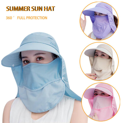 New Sun Hats Wide Brim Women Face Neck Cover Cap UV Protection Fishing Beach Hat 